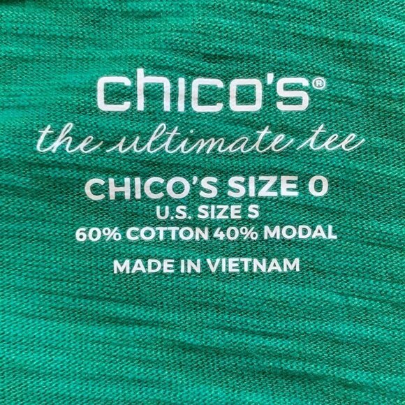 Chico's The Ultimate Tee V-Neck Green Slub Cotton Modal Sz 0 (S/4) #99P - Picture 6 of 7